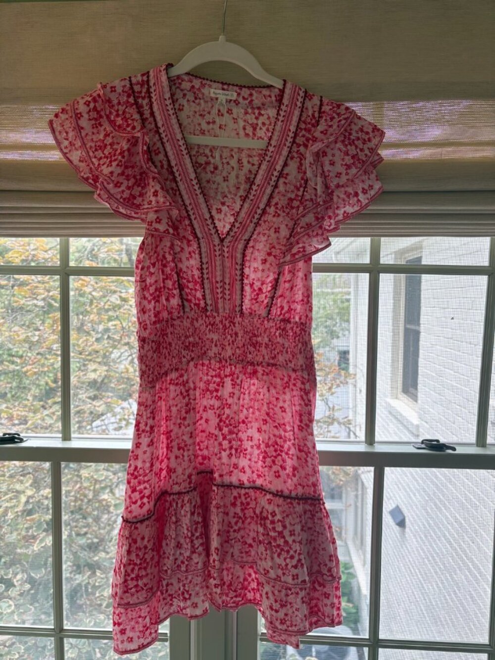 Poupette St Barth Pink Floral Ruffle Mini Dress Cover-Up M